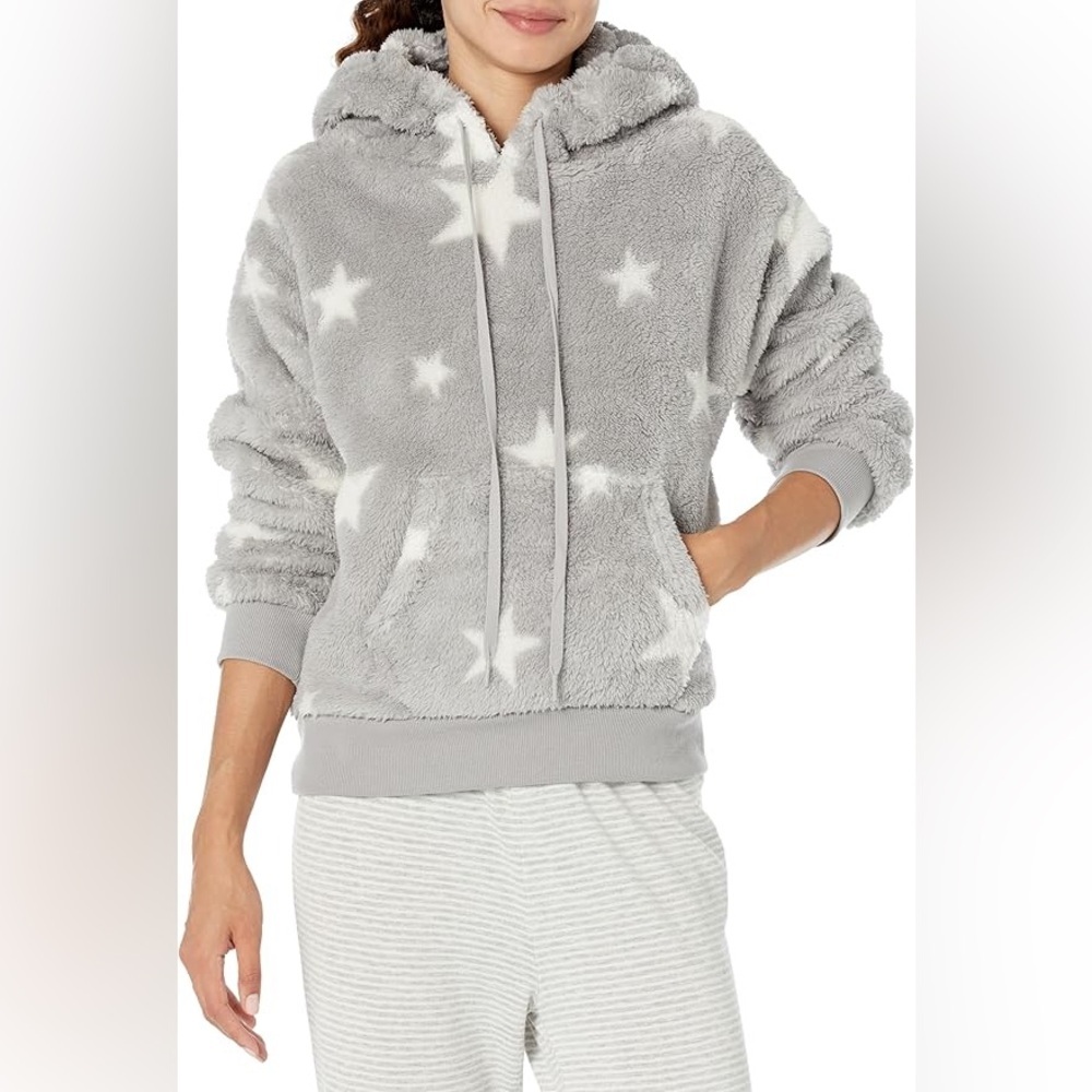 NWT PJ SALVAGE Let's Get Cozy Hoodie Star Print Light Grey - Size XS